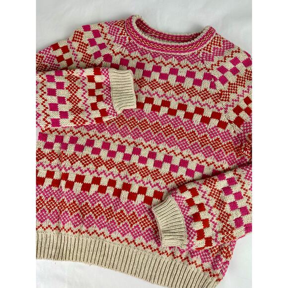 Marine Layer Archive Corralito Pullover Crew Sweater Pink Oatmeal Fair Isle M - Picture 6 of 11
